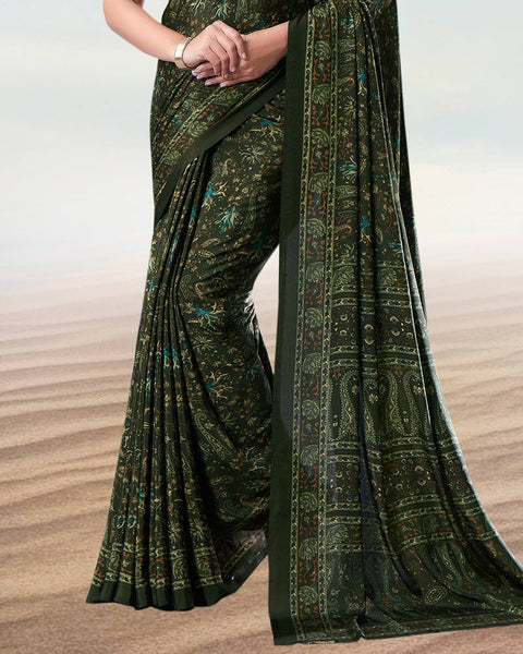 Dark Lunar Green Digital Print Premium Crepe Saree
