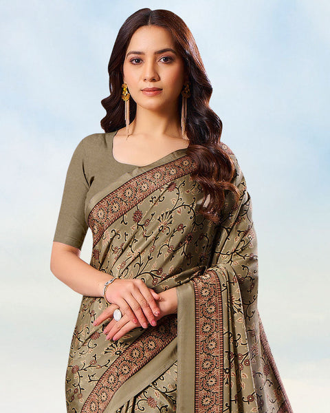 Dark Beige Digital Print Premium Crepe Saree