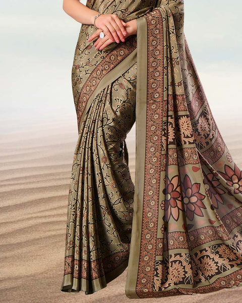 Dark Beige Digital Print Premium Crepe Saree