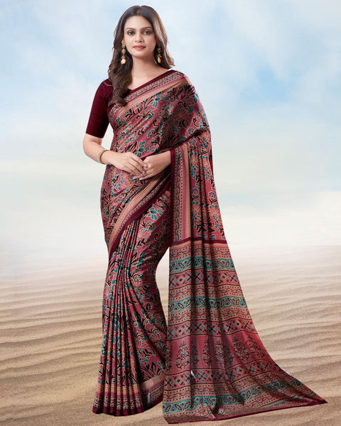 Pastel Maroon Digital Print Premium Crepe Saree