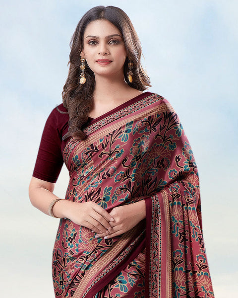 Pastel Maroon Digital Print Premium Crepe Saree