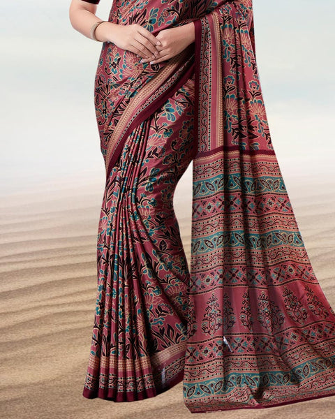 Pastel Maroon Digital Print Premium Crepe Saree