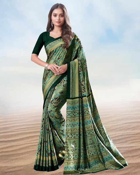 Hazel Green Digital Print Premium Crepe Saree