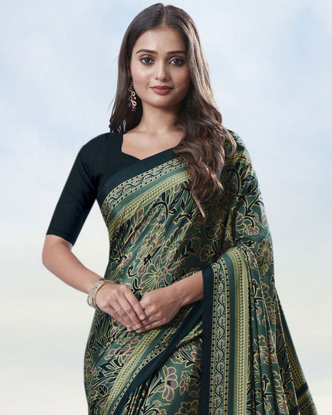 Greyish Green Digital Print Premium Crepe Saree