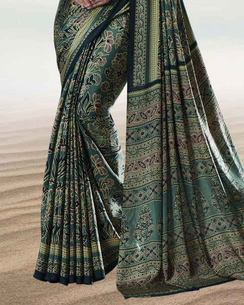 Greyish Green Digital Print Premium Crepe Saree