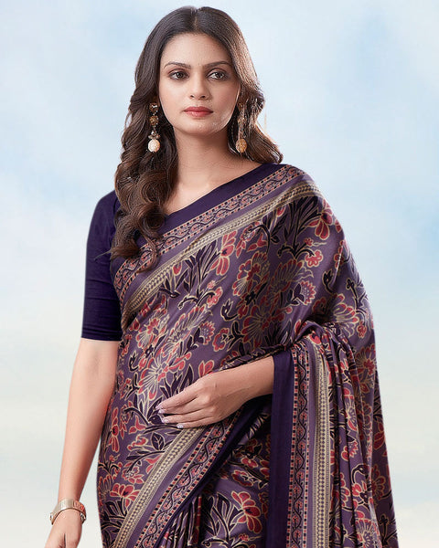 Plum Purple Digital Print Premium Crepe Saree