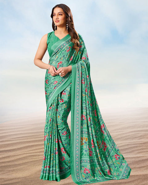 Summer Green Digital Print Premium Crepe Saree
