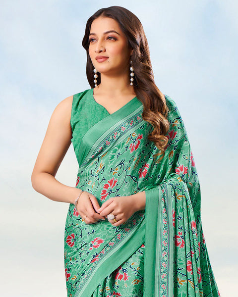 Summer Green Digital Print Premium Crepe Saree