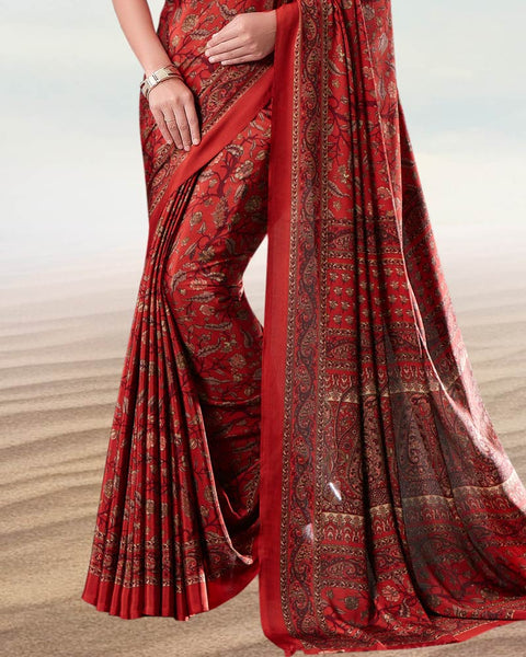 Venetian Red Digital Print Premium Crepe Saree