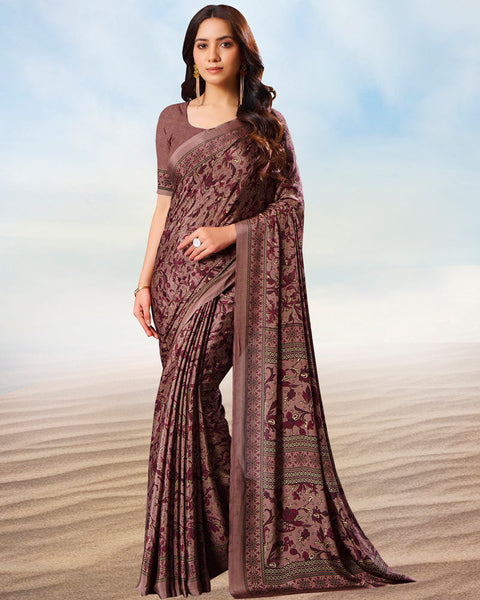 Rose Taupe Digital Print Premium Crepe Saree