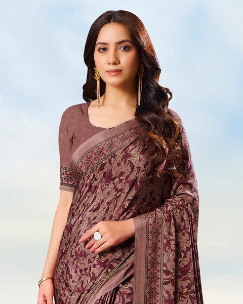 Rose Taupe Digital Print Premium Crepe Saree