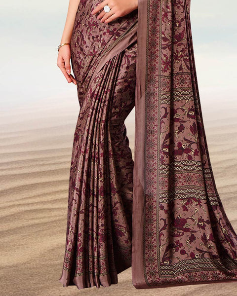 Rose Taupe Digital Print Premium Crepe Saree