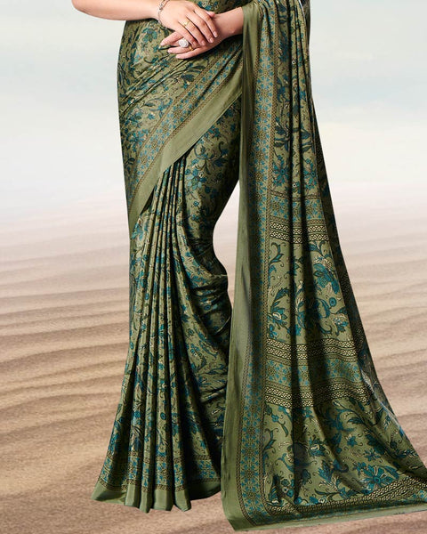 Granite Green Digital Print Premium Crepe Saree