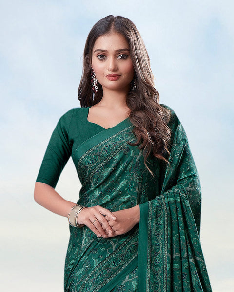 Dark Jade Green Digital Print Premium Crepe Saree