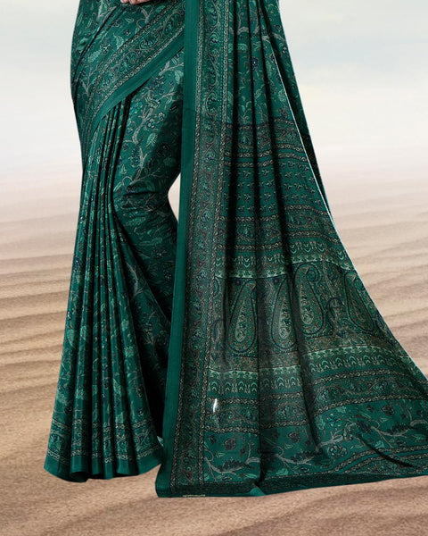 Dark Jade Green Digital Print Premium Crepe Saree