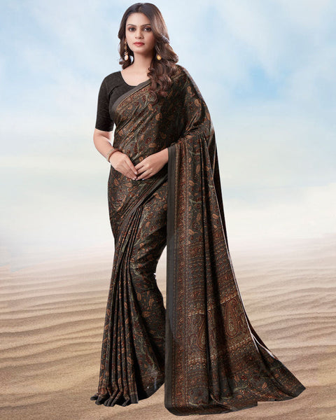 Coffee Brown Digital Print Premium Crepe Saree