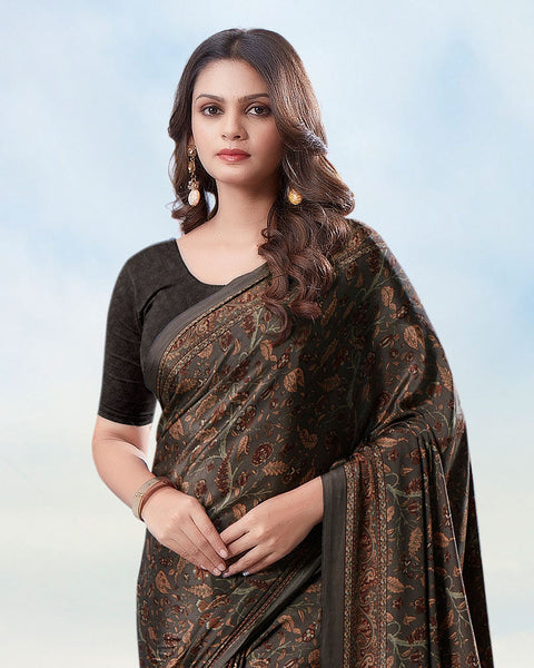 Coffee Brown Digital Print Premium Crepe Saree