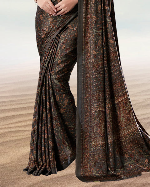 Coffee Brown Digital Print Premium Crepe Saree