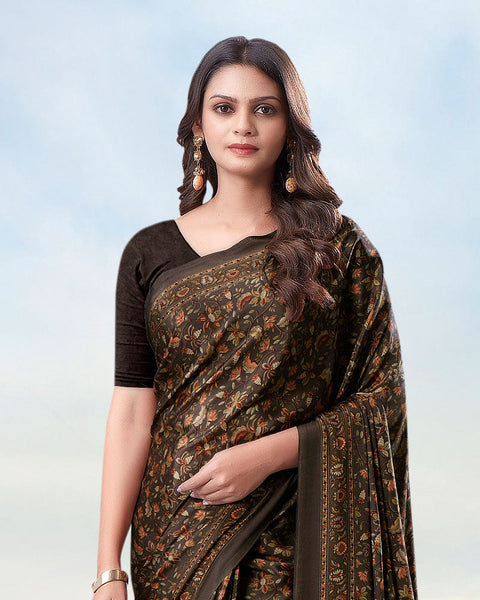 Coffee Brown Digital Print Premium Crepe Saree