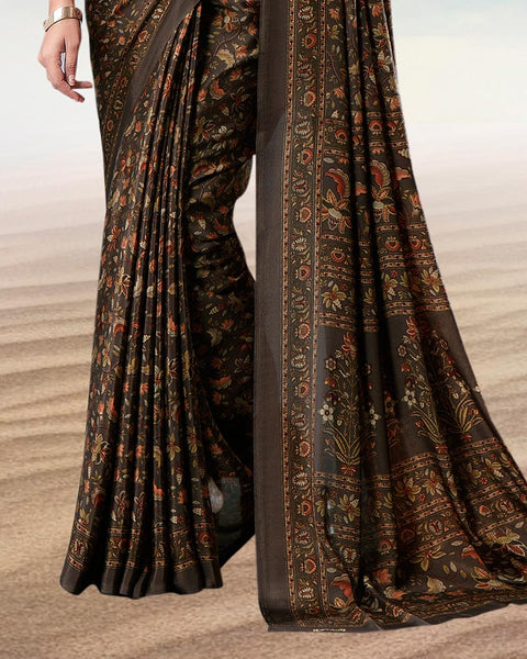 Coffee Brown Digital Print Premium Crepe Saree