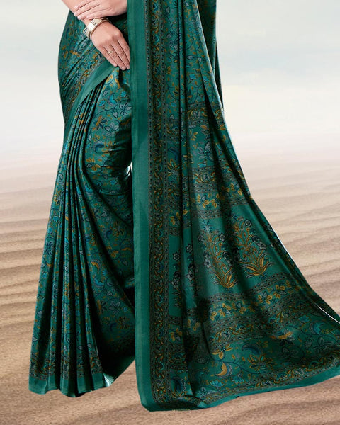 Dark Tropical Green Digital Print Premium Crepe Saree