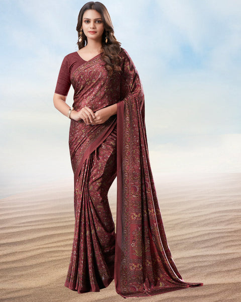 Pastel Maroon Digital Print Premium Crepe Saree