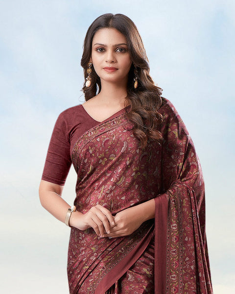 Pastel Maroon Digital Print Premium Crepe Saree