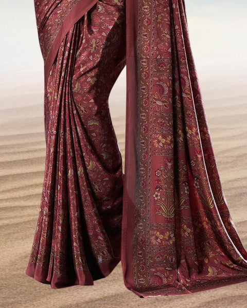 Pastel Maroon Digital Print Premium Crepe Saree
