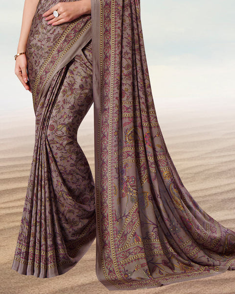 Light Tobacco Brown Digital Print Premium Crepe Saree