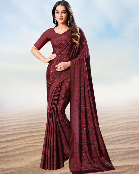 Smoky Pink Digital Print Premium Crepe Saree