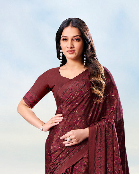 Smoky Pink Digital Print Premium Crepe Saree