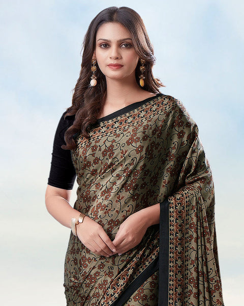 Dusty Brown Digital Print Premium Crepe Saree