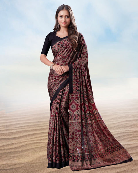 Rosy Pink Digital Print Premium Crepe Saree
