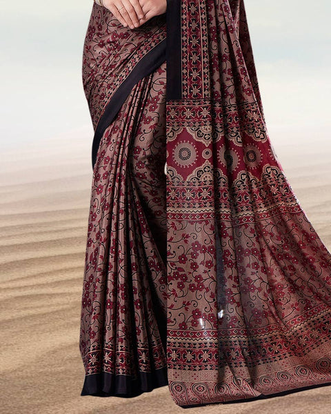 Rosy Pink Digital Print Premium Crepe Saree