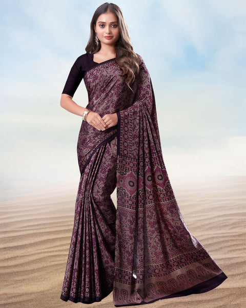 Dusty Purple Digital Print Premium Crepe Saree