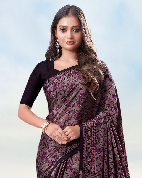 Dusty Purple Digital Print Premium Crepe Saree