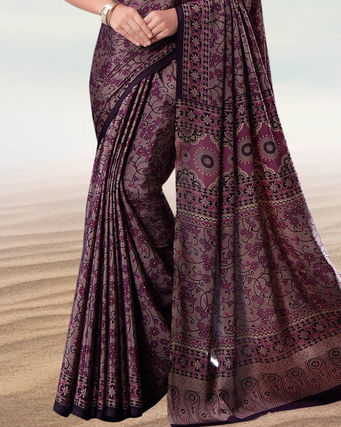 Dusty Purple Digital Print Premium Crepe Saree