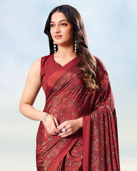 Old Brick Red Digital Print Premium Crepe Saree
