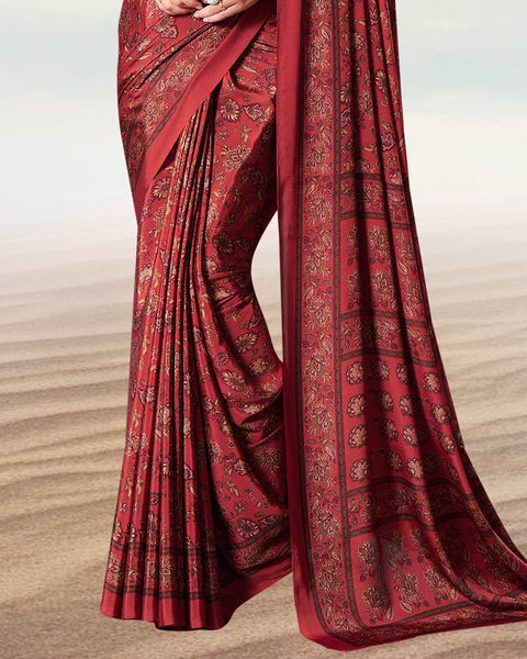 Old Brick Red Digital Print Premium Crepe Saree