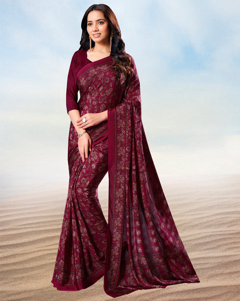 Old Maroon Digital Print Premium Crepe Saree