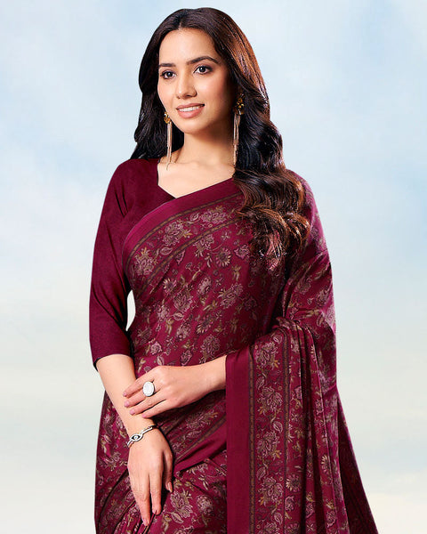 Old Maroon Digital Print Premium Crepe Saree