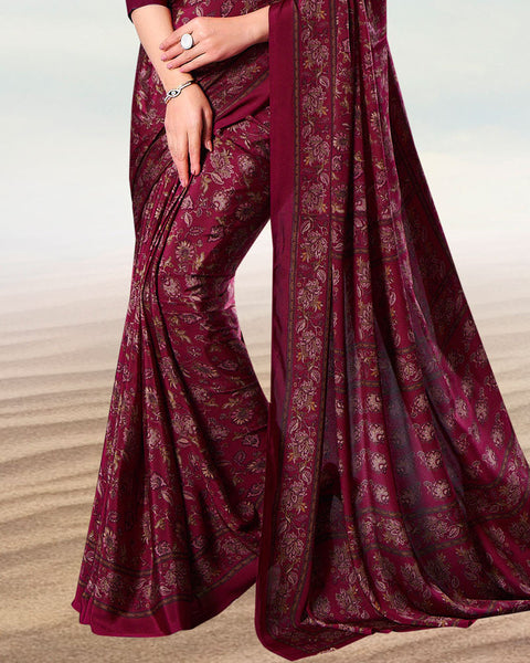Old Maroon Digital Print Premium Crepe Saree
