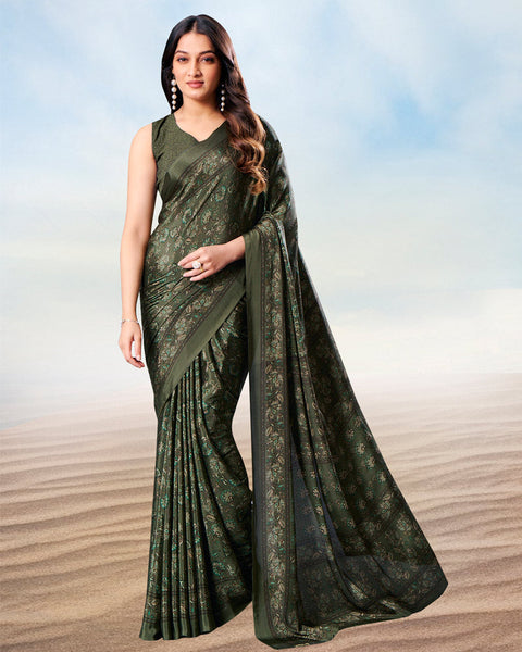 Lunar Green Digital Print Premium Crepe Saree