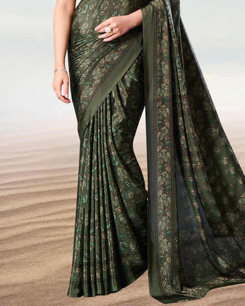 Lunar Green Digital Print Premium Crepe Saree