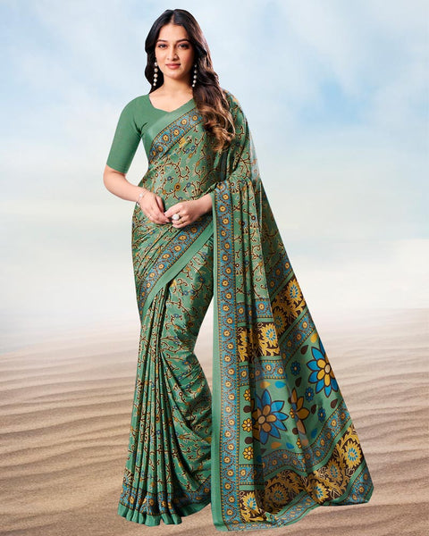 Spanish Green Digital Print Premium Crepe Saree