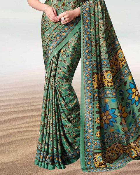 Spanish Green Digital Print Premium Crepe Saree