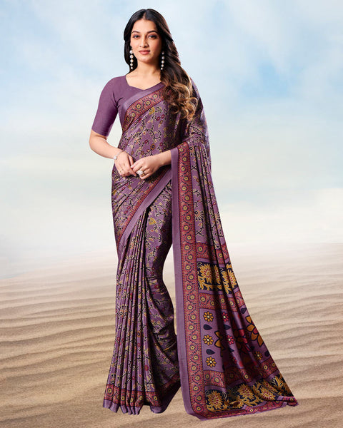 Twilight Lavender Digital Print Premium Crepe Saree