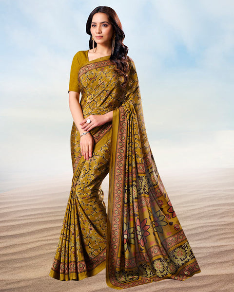 Dark Mustard Digital Print Premium Crepe Saree