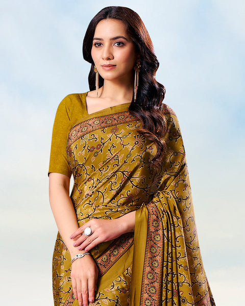 Dark Mustard Digital Print Premium Crepe Saree