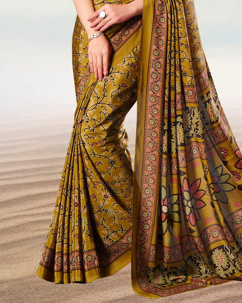 Dark Mustard Digital Print Premium Crepe Saree